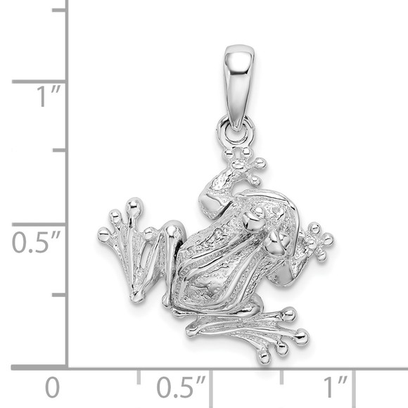 925 Sterling Silver Rhodium-plated Polished Bug Eyed Frog Necklace Charm Pendant - Picture 5 of 5